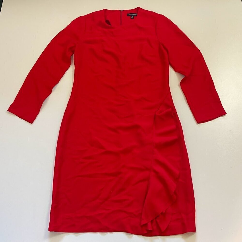 Banana Republic TALL LONG Ruffle Shift Dress Red Holiday Party Classic Career - Picture 4 of 10